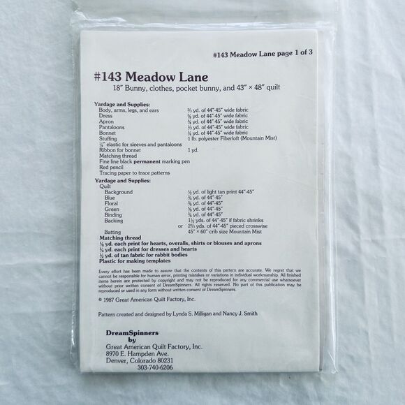 Easter Bunny Quilt Pattern & Bunny & Clothes Meadow Lane 143 - Picture 3 of 3